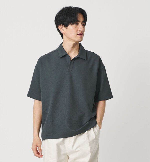 BEAUTY&YOUTH UNITED ARROWS「フュージョン ツイル スキッパー Tシャツ UVカット 透け防止 ストレッチ」|Tシャツ・カットソー|NAVY
