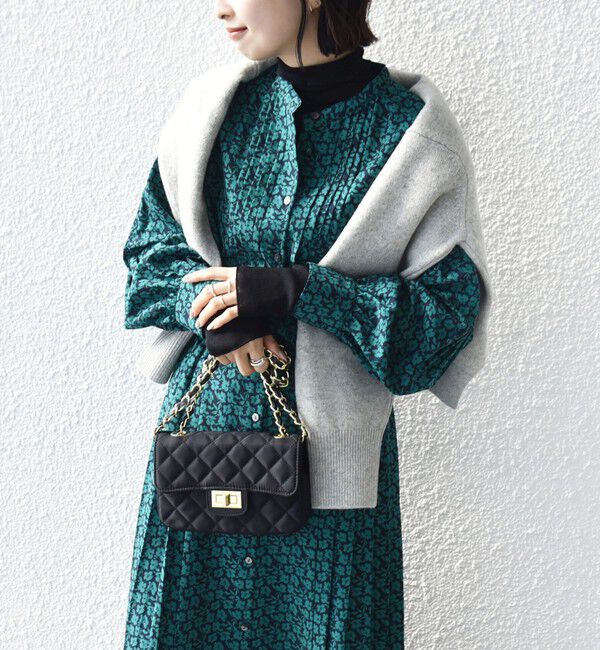 SHIPS for women「〈手洗い可能〉ドット / 花柄 バンドカラー サイド プリーツ ワンピース」|ワンピース|