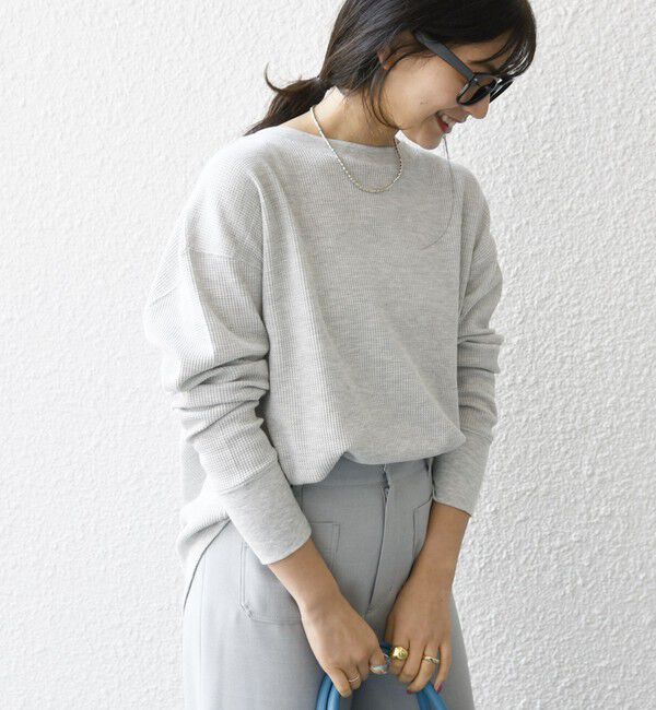 SHIPS any「SHIPS any:〈洗濯機可能〉ワッフル  レースアップ ラウンドヘム プルオーバー」|Tシャツ・カットソー|