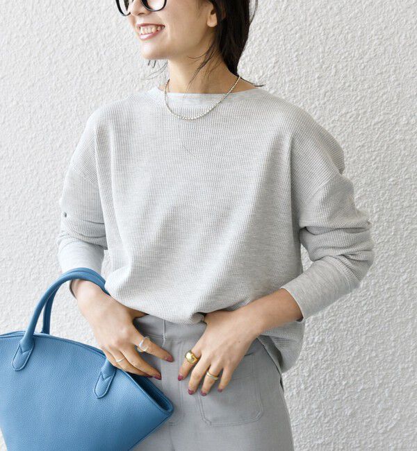 SHIPS any「SHIPS any:〈洗濯機可能〉ワッフル  レースアップ ラウンドヘム プルオーバー」|Tシャツ・カットソー|