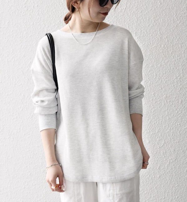 SHIPS any「SHIPS any:〈洗濯機可能〉ワッフル  レースアップ ラウンドヘム プルオーバー」|Tシャツ・カットソー|