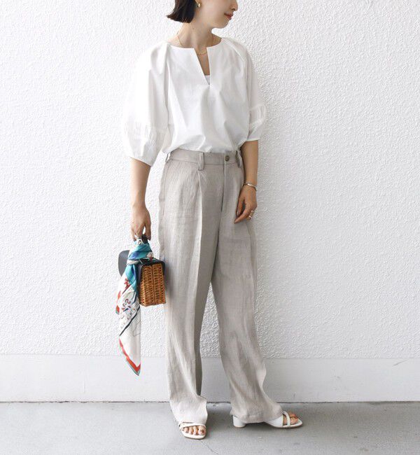 SHIPS for women「〈手洗い可能〉ランタン スリーブ キーネック ブラウス」|シャツ・ブラウス|