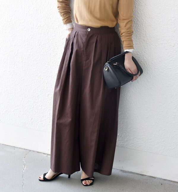 SHIPS any「SHIPS any:〈洗濯機可能〉リネン ミックス タック フレア ワイド パンツ」|その他|ブラウン