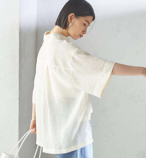 SHIPS for women「〈手洗い可能〉麻調 メッシュ 半袖 ビッグ シャツ」|シャツ・ブラウス|