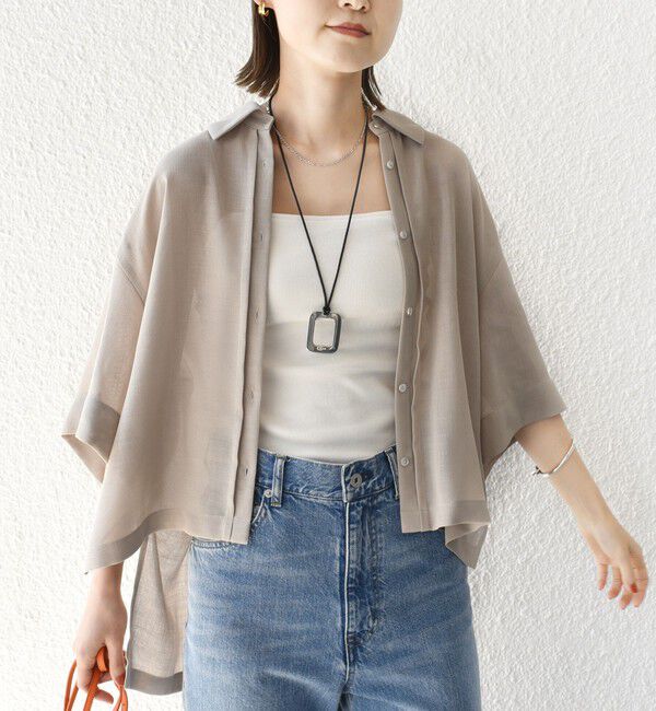 SHIPS for women「〈手洗い可能〉麻調 メッシュ 半袖 ビッグ シャツ」|シャツ・ブラウス|