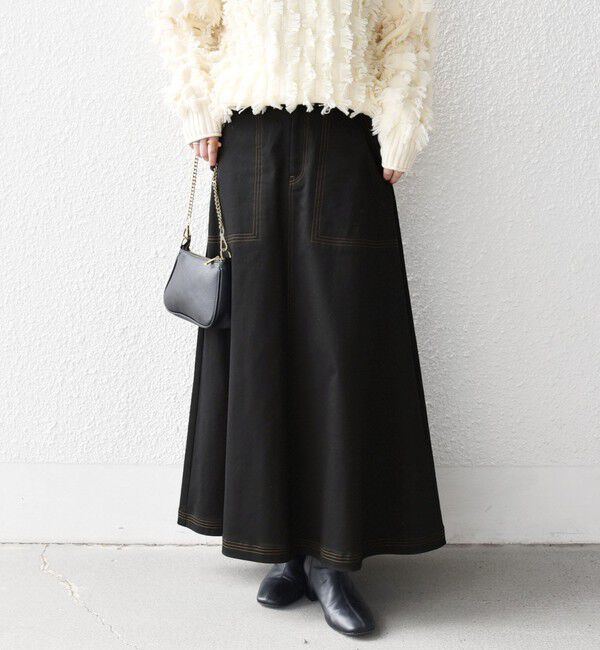 SHIPS any「SHIPS any:〈洗濯機可能〉チノ ステッチ フレア ロング スカート」|フレア|