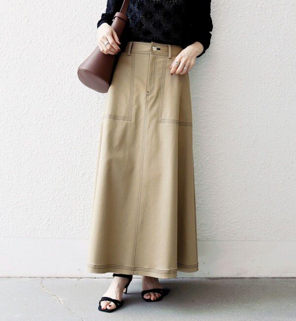 SHIPS any「SHIPS any:〈洗濯機可能〉チノ ステッチ フレア ロング スカート」|フレア|ベージュ