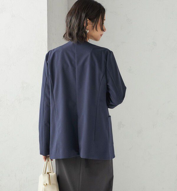 SHIPS for women「〈吸水速乾 / 防シワ加工 / 洗濯機可能〉スーティング ジャージー カラーレス ジャケット」|ノーカラージャケット|