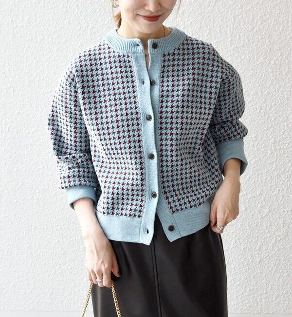 SHIPS any「SHIPS any:〈手洗い可能〉モールヤーン クルーネック 千鳥柄 カーディガン」|カーディガン|