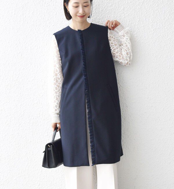 SHIPS for women「【SHIPS別注】kaene:〈洗濯機可能〉ダンボール フリル ロング ジレ（セレモニー対応可）」|ベスト・ジレ|