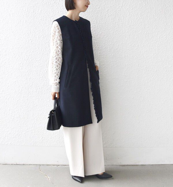 SHIPS for women「【SHIPS別注】kaene:〈洗濯機可能〉ダンボール フリル ロング ジレ（セレモニー対応可）」|ベスト・ジレ|