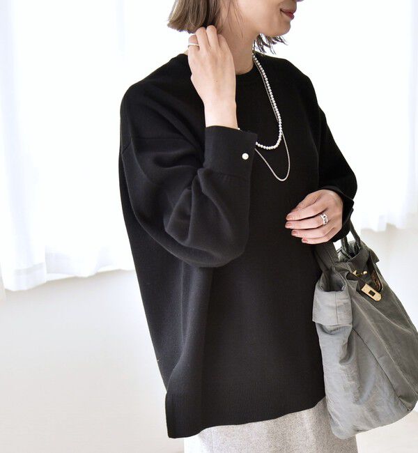 quaranciel「quaranciel:〈手洗い可能〉ダブルフェイス パールモチーフ ワイド ニット プルオーバー」|ニット・セーター|