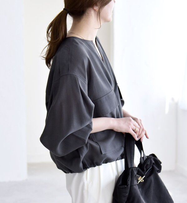 quaranciel「《追加予約》quaranciel:〈手洗い可能〉リネン ミックス ノーカラー ドロスト ブルゾン」|ブルゾン・スタジャン|