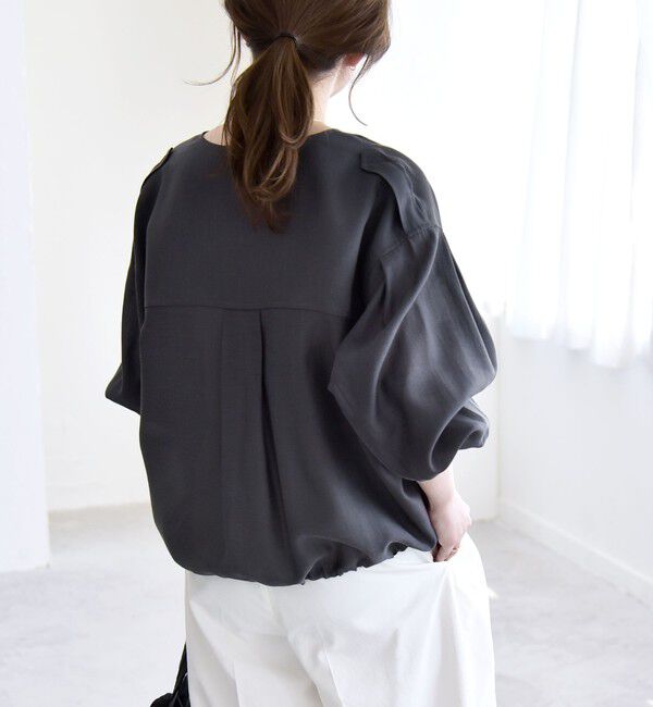 quaranciel「《追加予約》quaranciel:〈手洗い可能〉リネン ミックス ノーカラー ドロスト ブルゾン」|ブルゾン・スタジャン|