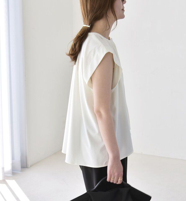 quaranciel「《予約》quaranciel:〈接触冷感/UVカット/吸水速乾/洗濯機可能〉スキッパー ギャザー シャツ カットソー」|シャツ・ブラウス|