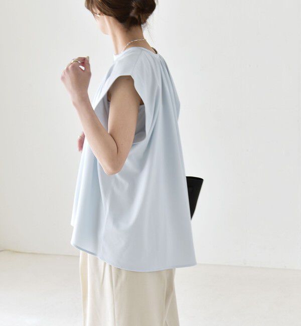 quaranciel「《予約》quaranciel:〈接触冷感/UVカット/吸水速乾/洗濯機可能〉スキッパー ギャザー シャツ カットソー」|シャツ・ブラウス|