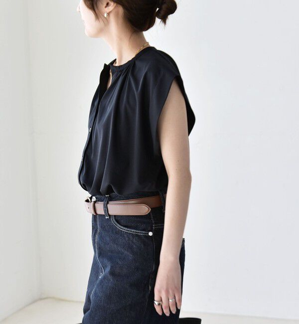 quaranciel「《予約》quaranciel:〈接触冷感/UVカット/吸水速乾/洗濯機可能〉スキッパー ギャザー シャツ カットソー」|シャツ・ブラウス|