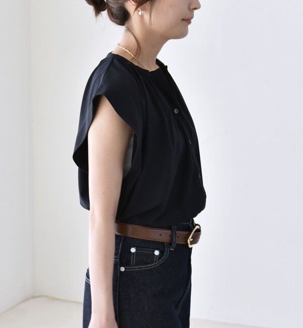 quaranciel「《予約》quaranciel:〈接触冷感/UVカット/吸水速乾/洗濯機可能〉スキッパー ギャザー シャツ カットソー」|シャツ・ブラウス|