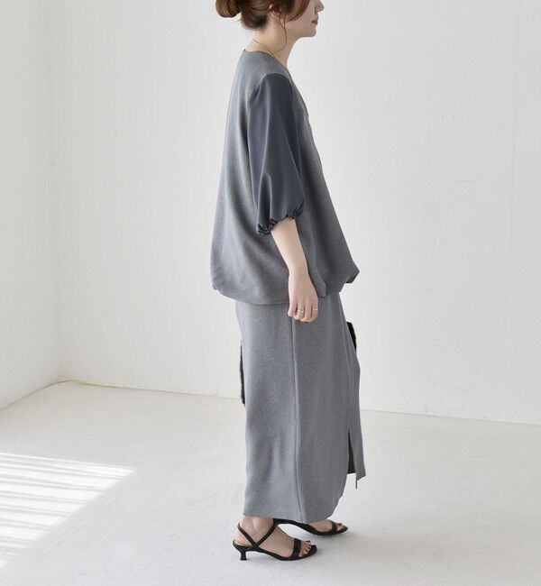 quaranciel「《予約》quaranciel:〈洗濯機可能〉Vネック 6分袖 ブラウス & Iライン スカート セットアップ」|ワンピース|