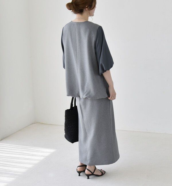 quaranciel「《予約》quaranciel:〈洗濯機可能〉Vネック 6分袖 ブラウス & Iライン スカート セットアップ」|ワンピース|