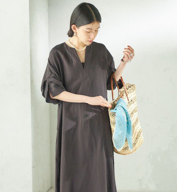 SHIPS for women「《予約》TICCA:〈手洗い可能〉リネン ツイスト スリーブ ワンピース」|ワンピース|