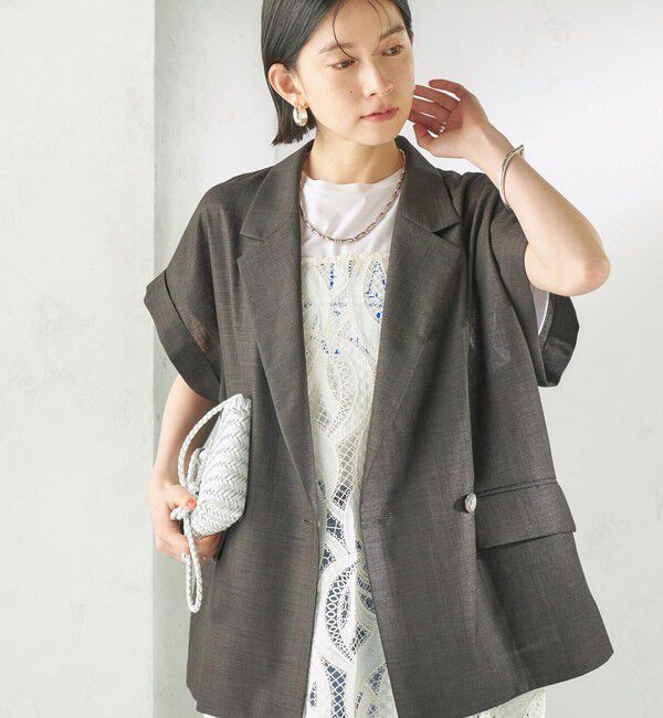 SHIPS for women「《予約》〈接触冷感/UVカット/吸水速乾/洗濯機可能〉SUUSUU フレンチ スリーブ 羽織 ジャケット」|テーラードジャケット|ダークグレー