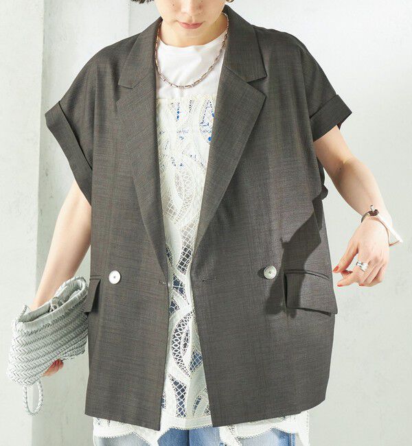 SHIPS for women「《予約》〈接触冷感/UVカット/吸水速乾/洗濯機可能〉SUUSUU フレンチ スリーブ 羽織 ジャケット」|テーラードジャケット|