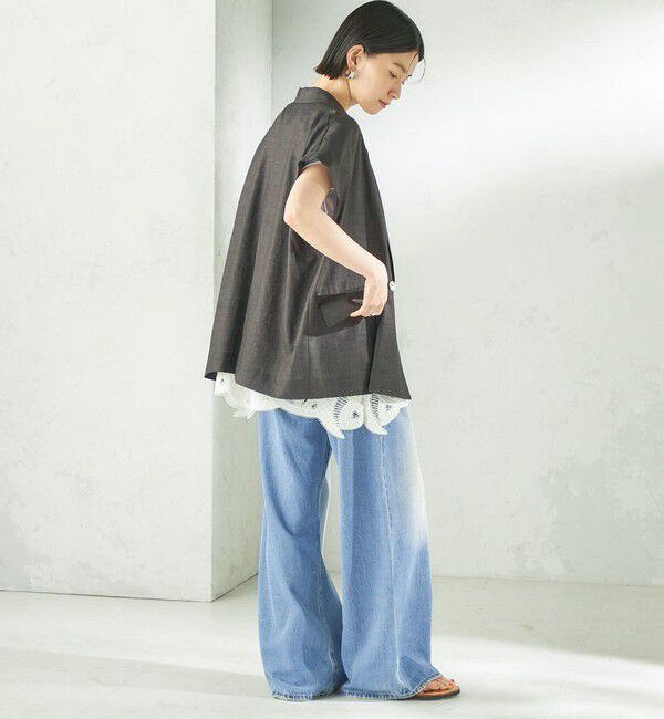 SHIPS for women「《予約》〈接触冷感/UVカット/吸水速乾/洗濯機可能〉SUUSUU フレンチ スリーブ 羽織 ジャケット」|テーラードジャケット|