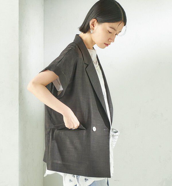 SHIPS for women「《予約》〈接触冷感/UVカット/吸水速乾/洗濯機可能〉SUUSUU フレンチ スリーブ 羽織 ジャケット」|テーラードジャケット|