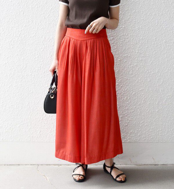 SHIPS any「《予約》SHIPS any:〈洗濯機可能〉シャンブレー タック ガウチョ パンツ」|その他|レッド