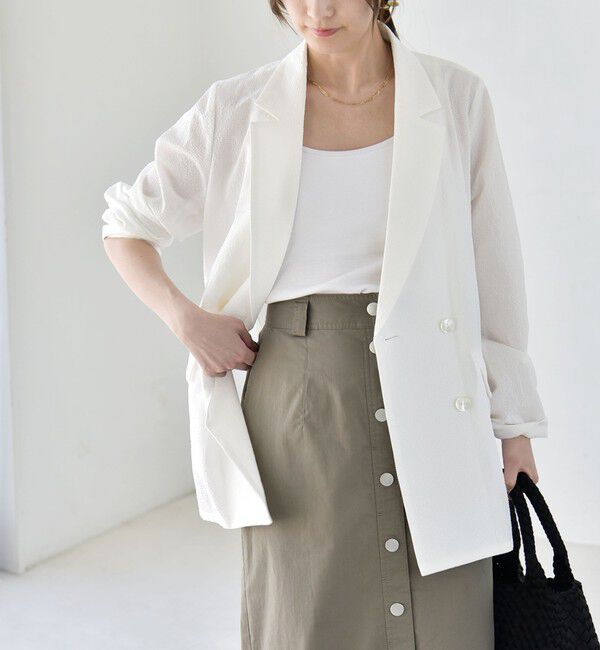 quaranciel「《予約》quaranciel:〈手洗い可能〉シアー カラミ テーラード ダブル ジャケット」|その他|