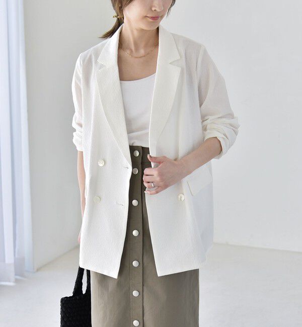 quaranciel「《予約》quaranciel:〈手洗い可能〉シアー カラミ テーラード ダブル ジャケット」|その他|