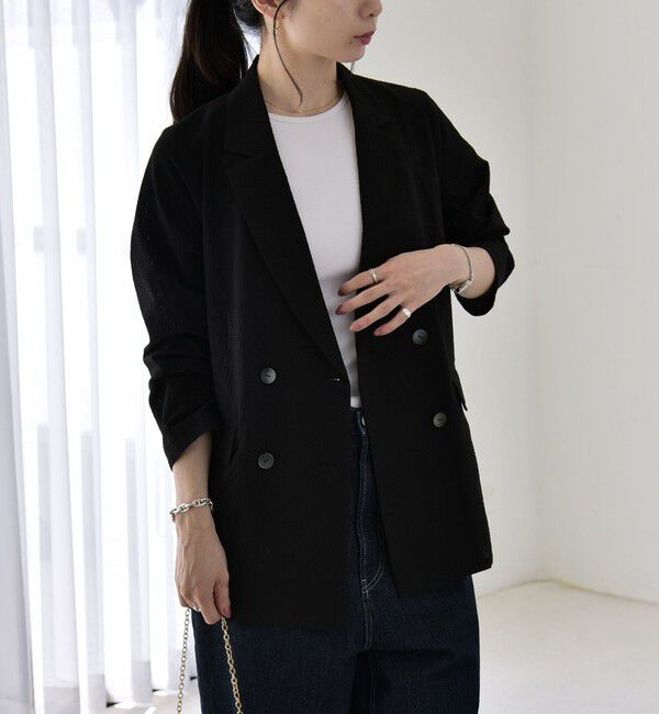 quaranciel「《予約》quaranciel:〈手洗い可能〉シアー カラミ テーラード ダブル ジャケット」|その他|