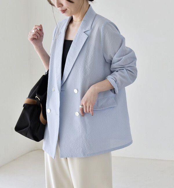 quaranciel「《予約》quaranciel:〈手洗い可能〉シアー カラミ テーラード ダブル ジャケット」|その他|