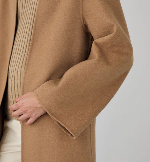 DES PRES「ライトダブルフェイスシャギー ストール付きコート」|ノーカラーコート|