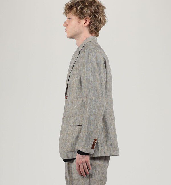 TOMORROWLAND MENS「リネン グレンチェック シングルブレステッド 3Bジャケット」|テーラードジャケット|