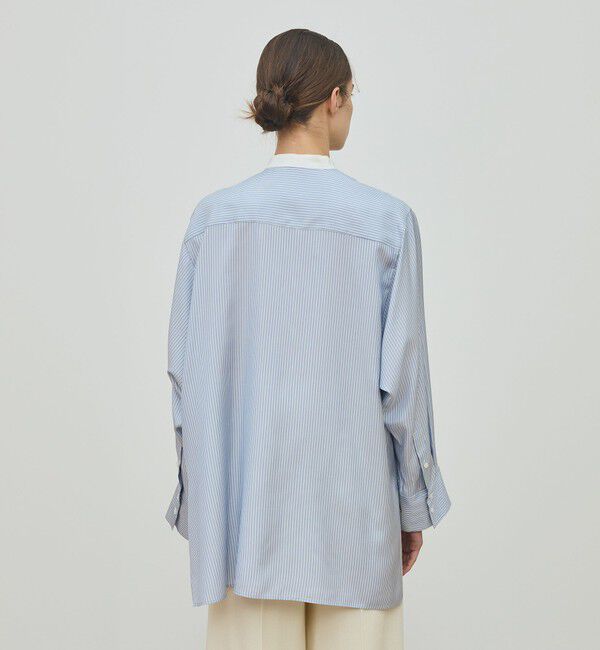 DES PRES「シルクストライプ バンドカラーシャツ」|シャツ・ブラウス|