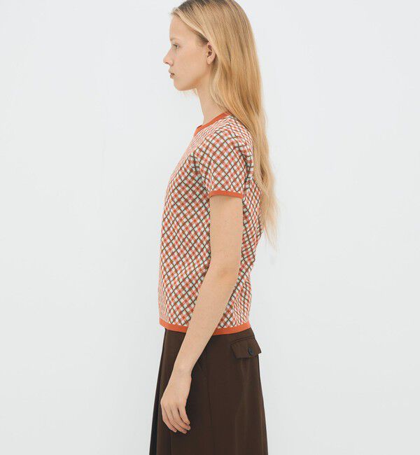 CABaN「コットンポリエステル チェックジャカード ショートスリーブプルオーバー」|ニット・セーター|