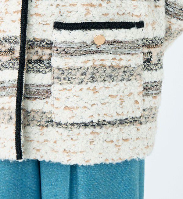 Ballsey「ボーダーツイード ショートコート」|ノーカラーコート|