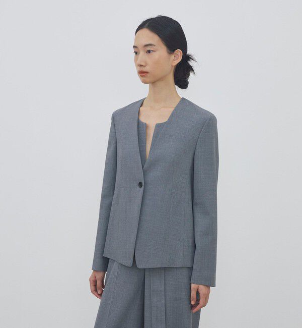 DES PRES「ポリエステルウールバラシャ Vカラージャケット」|ノーカラージャケット|