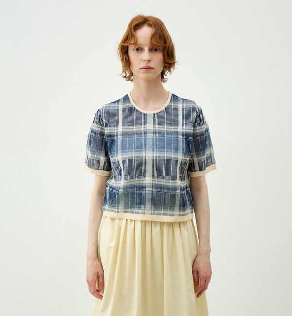 MACPHEE「シアーチェック ハーフスリーブプルオーバー」|ニット・セーター|