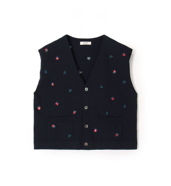 MACPHEE「フラワーエンブロイダリー Vネックベスト」|ベスト・ジレ|69 ネイビー