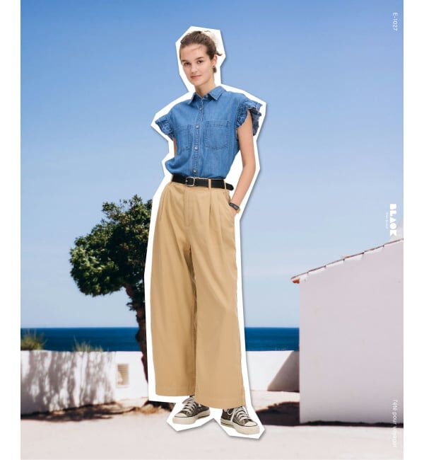 IENA「BLACK ワイドチノパンツ」|チノ|