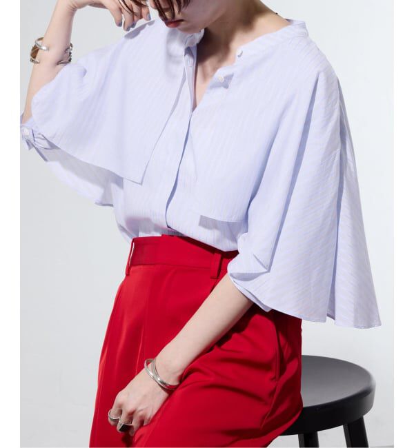 IENA「《一部店舗限定》ストライプケープシャツ」|シャツ・ブラウス|