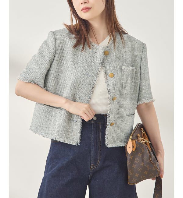 journal standard L'essage「《予約》GIOLICA ツイードメッシュショートスリーブ ジャケット」|ノーカラージャケット|
