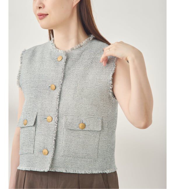 journal standard L'essage「《予約》GIOLICA ツイードメッシュノーカラーベスト」|ベスト・ジレ|