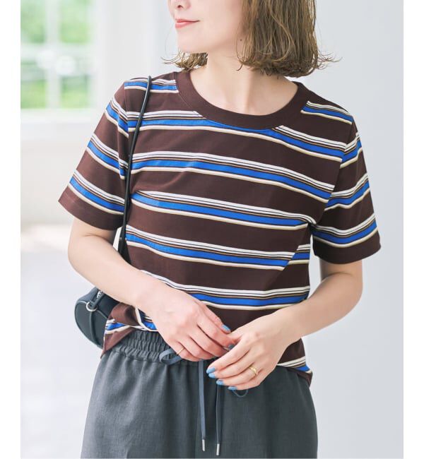 Spick and Span「《予約》マルチボーダーTシャツ」|Tシャツ・カットソー|ブラウンベース