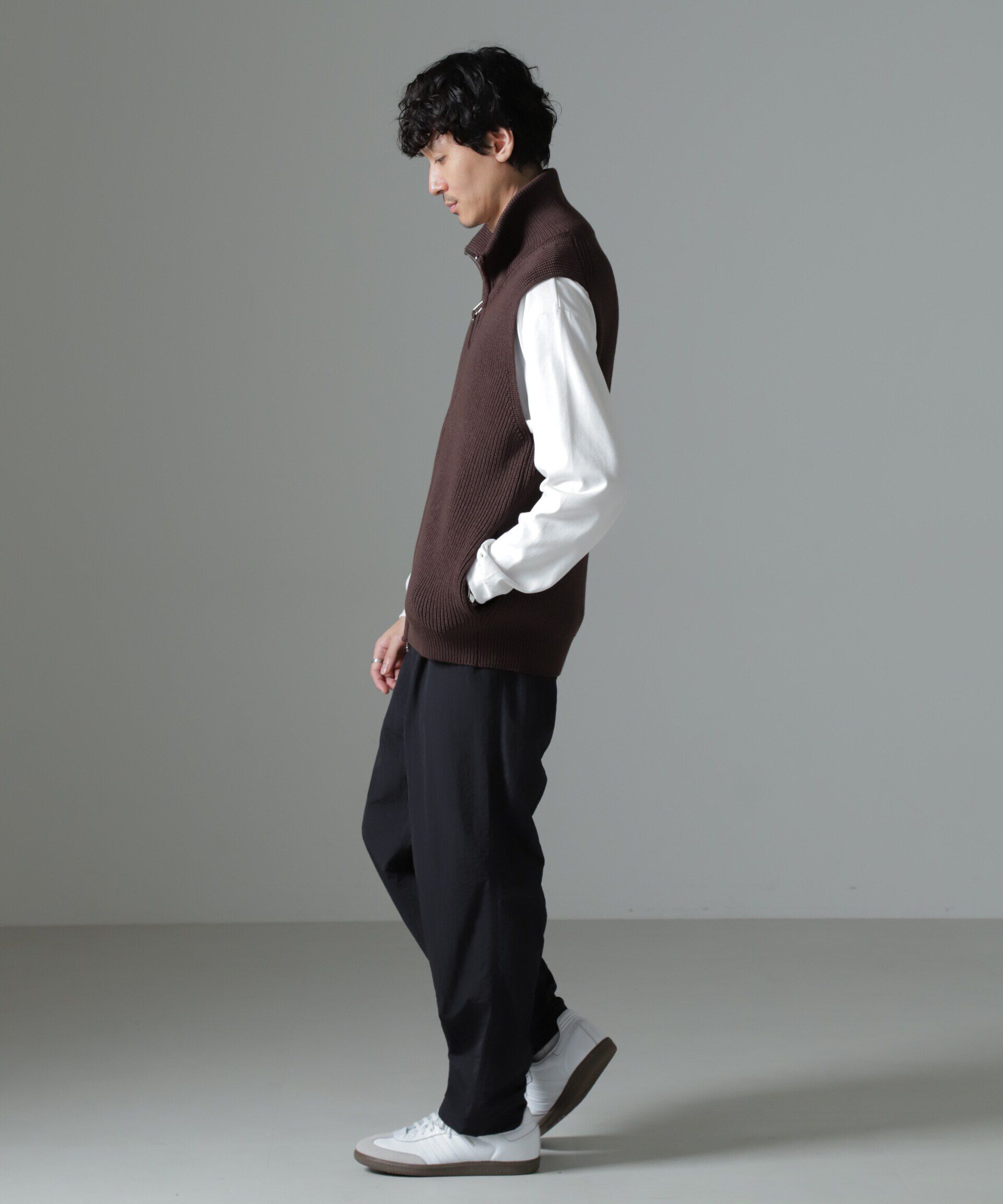 nano･universe「片アゼドライバーズジップニットベスト」|ニット・セーター|