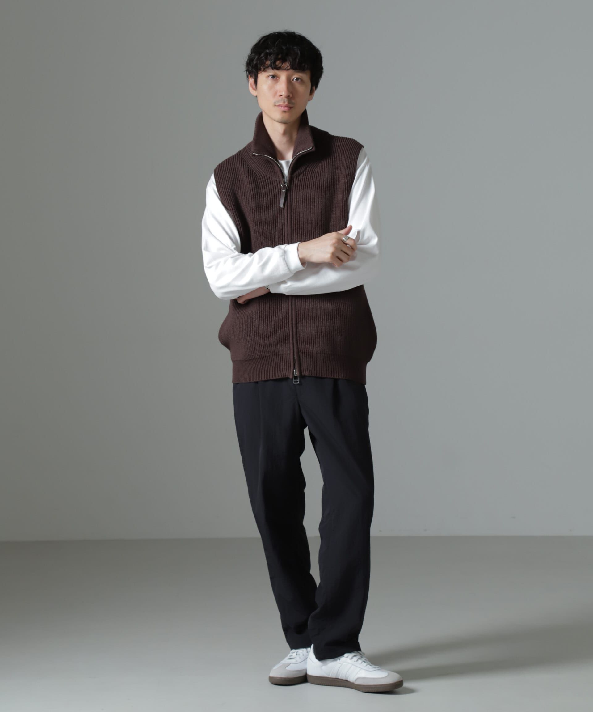 nano･universe「片アゼドライバーズジップニットベスト」|ニット・セーター|