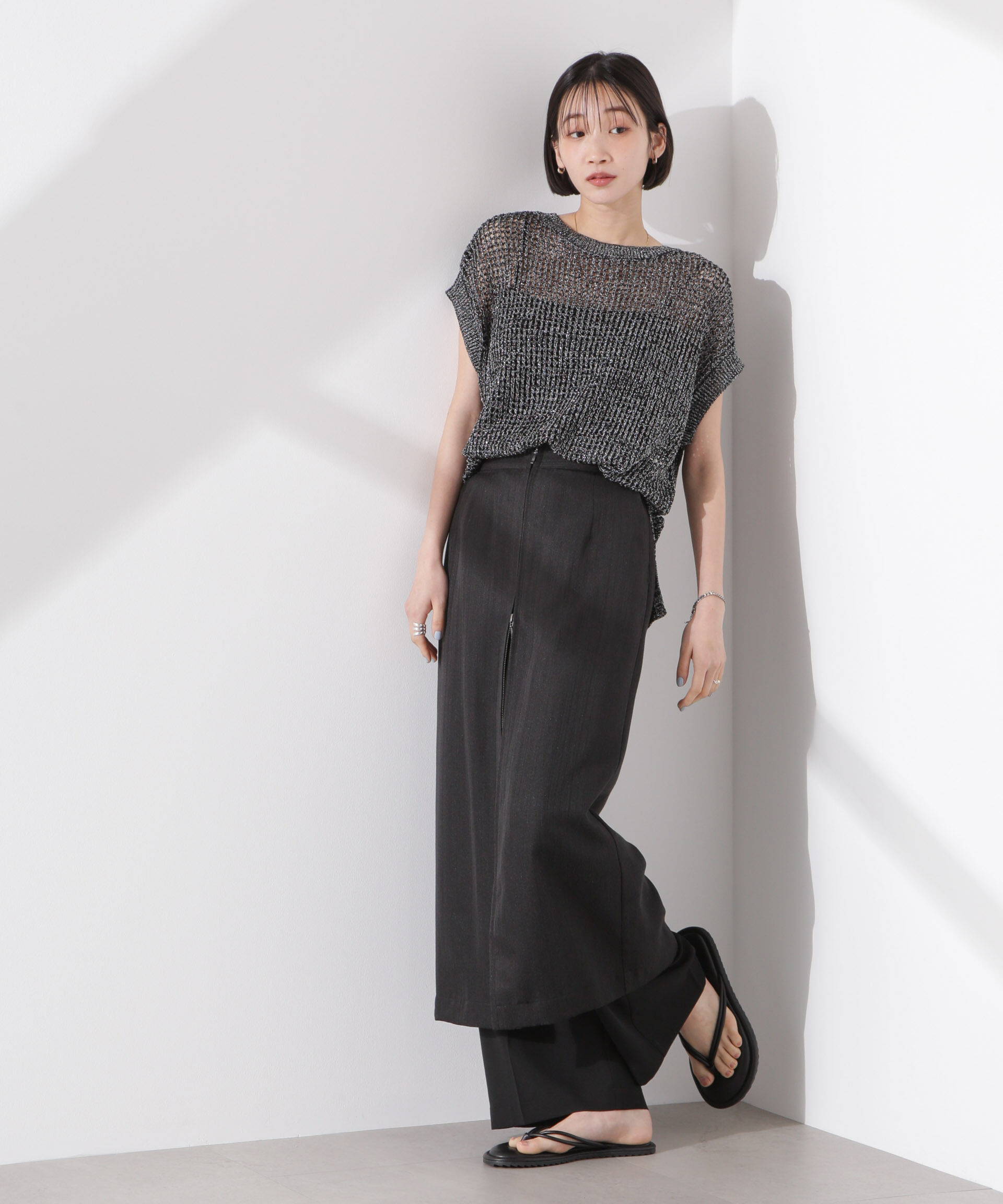 nano･universe「ラメメッシュノースリーブニット (セットアップ可)」|ニット・セーター|